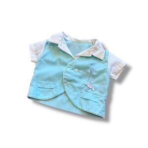 Vintage Pastel Blue and White Jack-In-The-Box Toy 60's Baby Shirt
